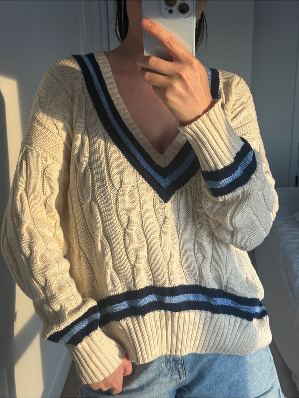 Polo Ralph Lauren Cable Knit Cricket Sweater Cream Blue Women’s M